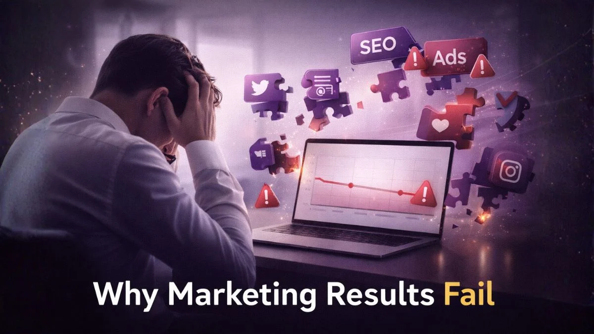 Business owner struggling with poor digital marketing results and declining analytics