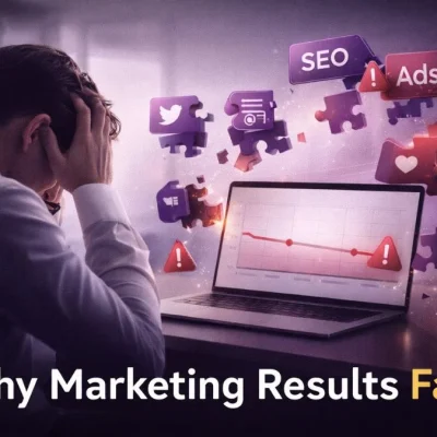 Business owner struggling with poor digital marketing results and declining analytics